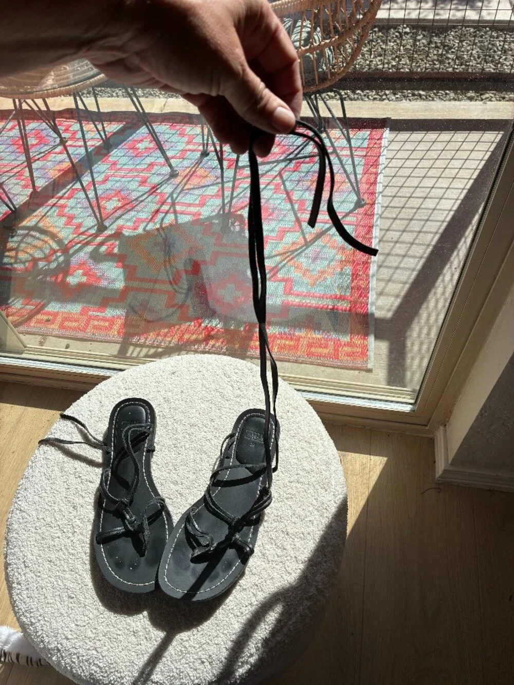 Zara Black Flat Strappy Gladiator Sandals - Picture 6 of 9